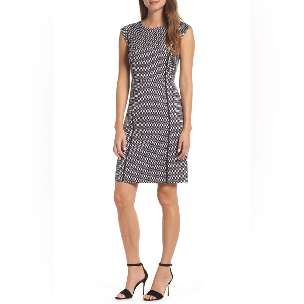 J. Crew Cap Sleeve Matelasse Shift Dress‎ In Navy Multi Size 6